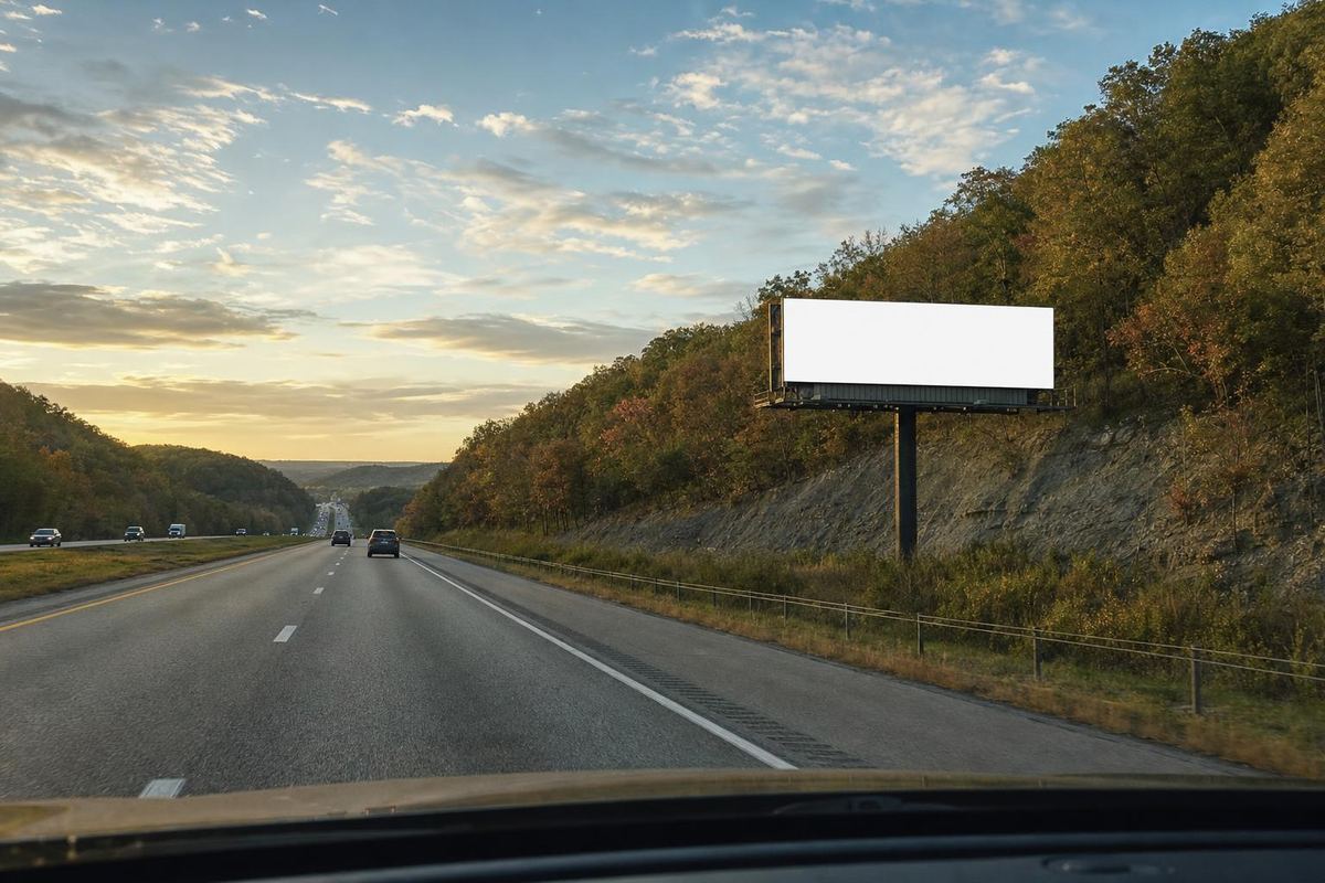 Driver's view of a billboard ahead on a commuter route in Springfield, MO