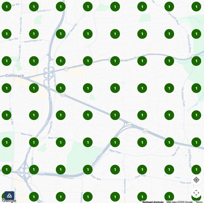 Geo-grid rank map showing a 417BOOM client ranked number one at every search point across their service area